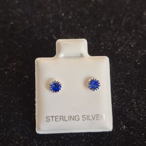 .925 Sterling Silver Blue Stud Earrings, Jewelry